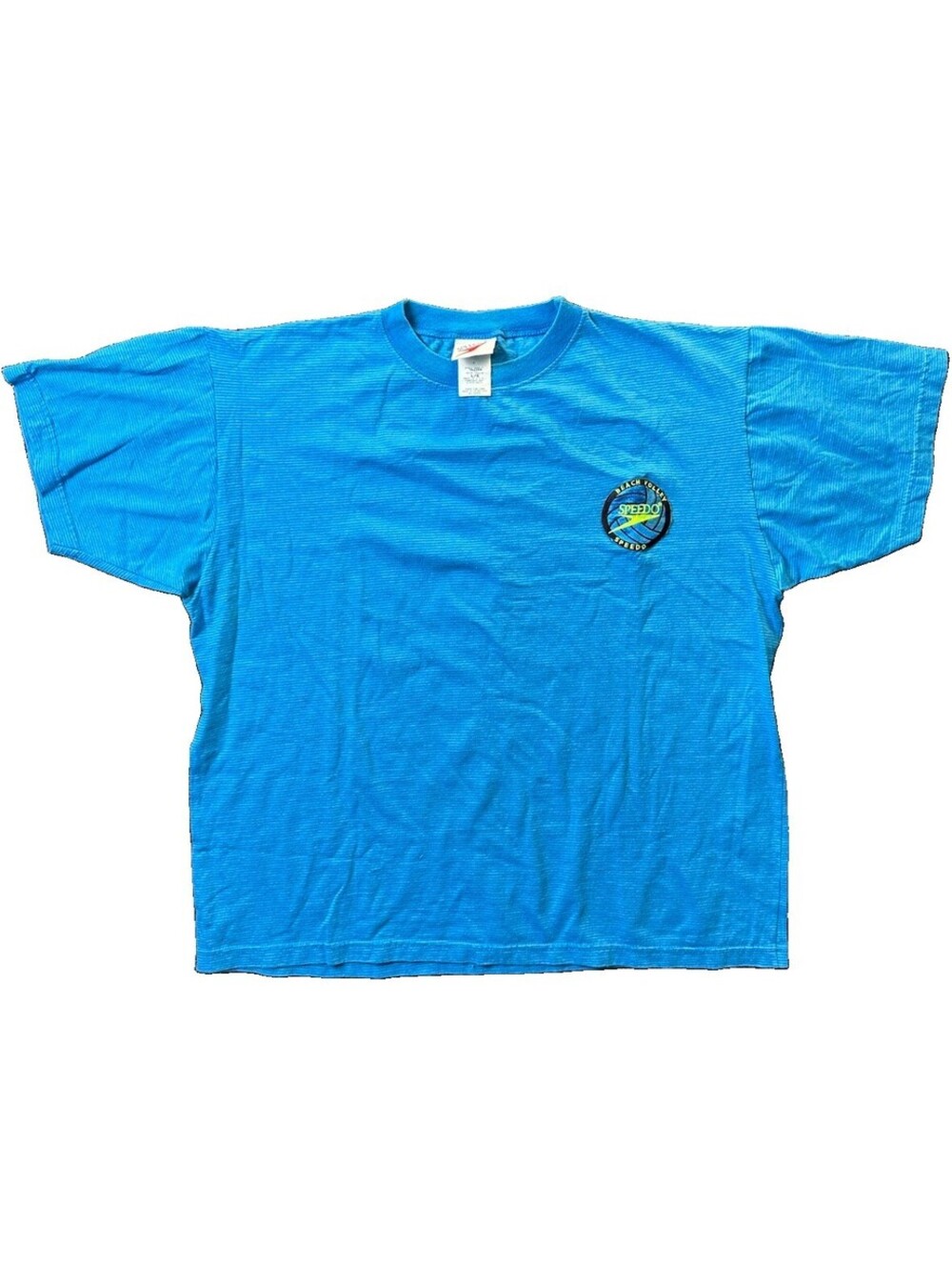 Vintage 90s Speedo Beach Volleyball Embroidered Logo T Shirt Made USA Blue Large